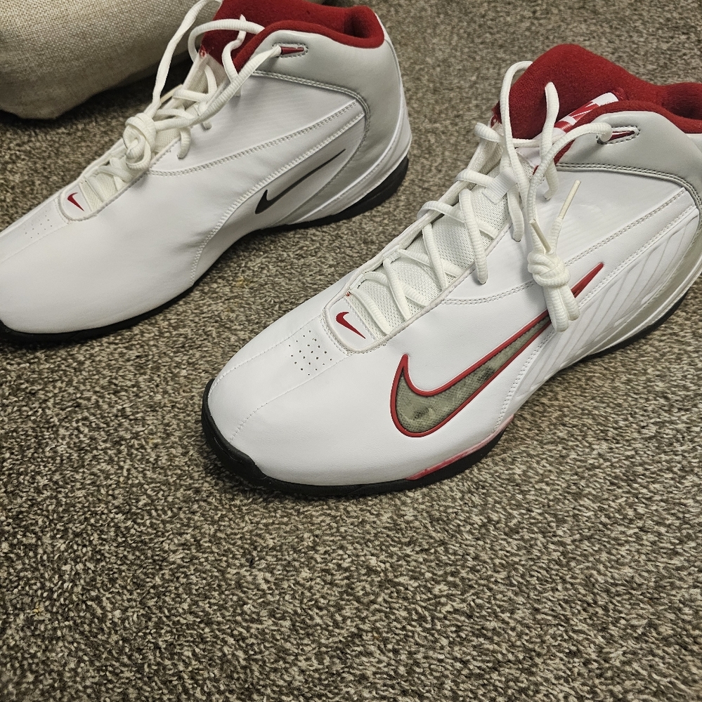 Nike White and Red High-Top Sneakers